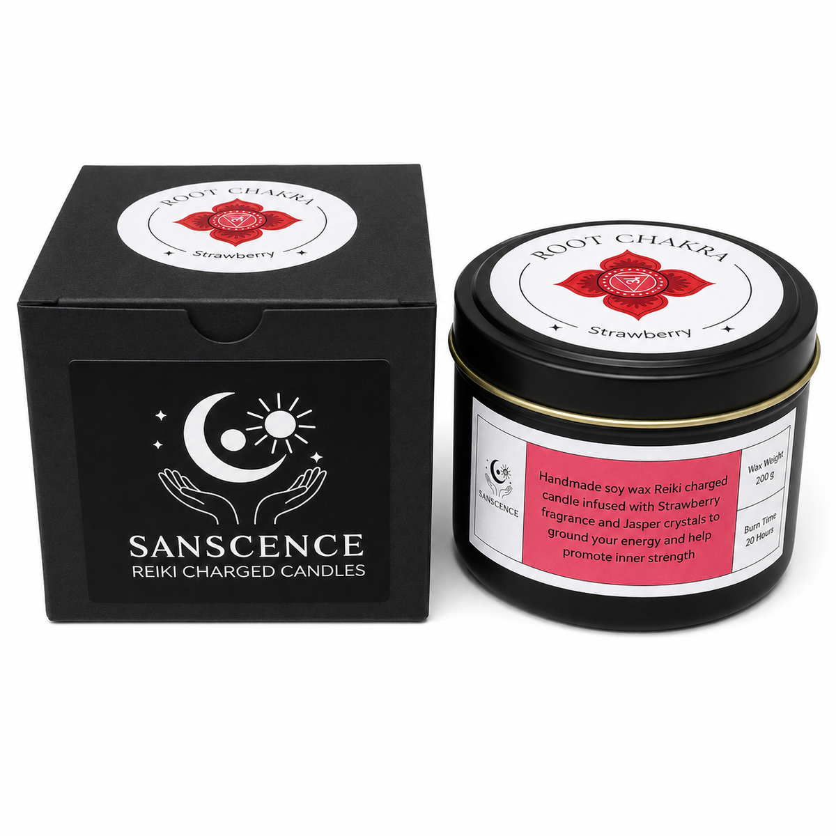 Root Chakra Tin Candle - 200g - Strawberry & Red Jasper
