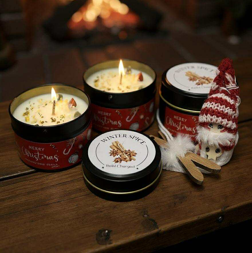 Christmas Reiki Charged Tin Candle - Clementine & Cinnamon