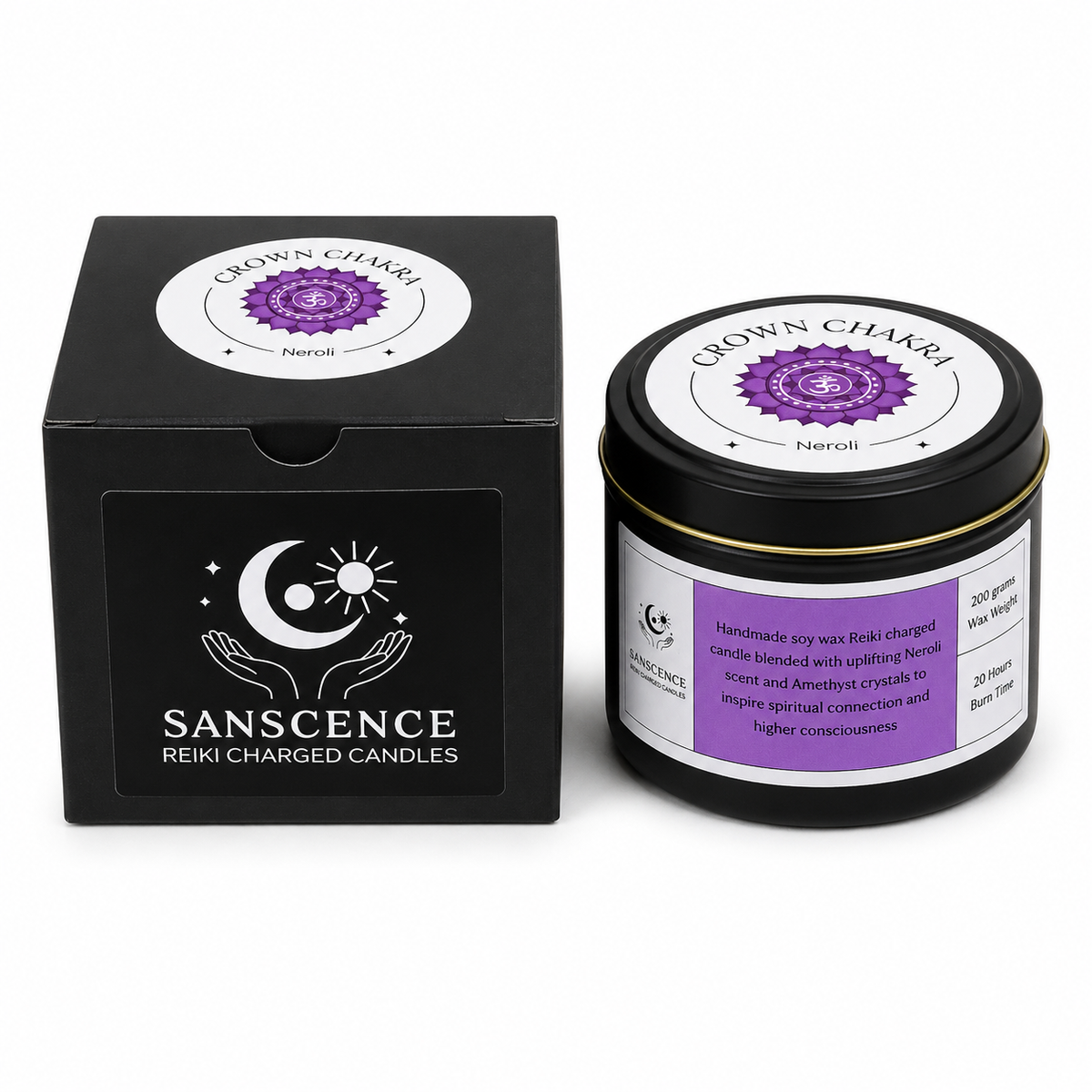 Crown Chakra Tin Candle - 200g - Neroli & Amethyst