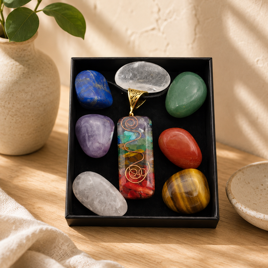 Reiki Crystals & Rectangle Necklace Gift Set