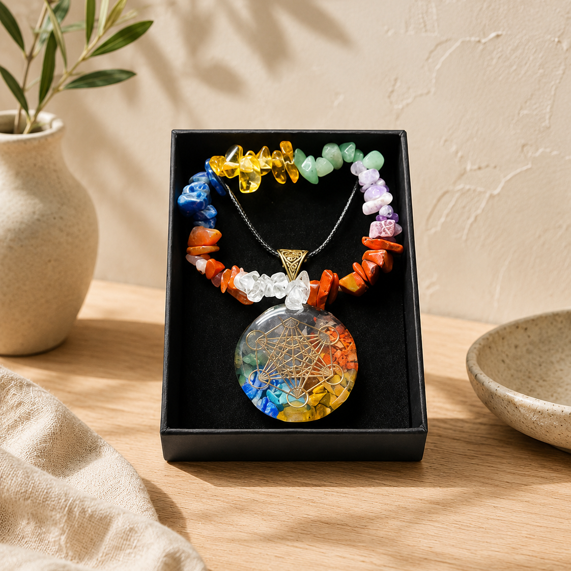 Reiki Crystal Circle Necklace & Bracelet Gift Set