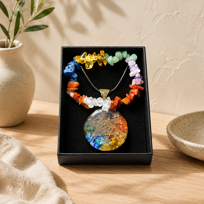 Reiki Crystal Circle Necklace & Bracelet Gift Set