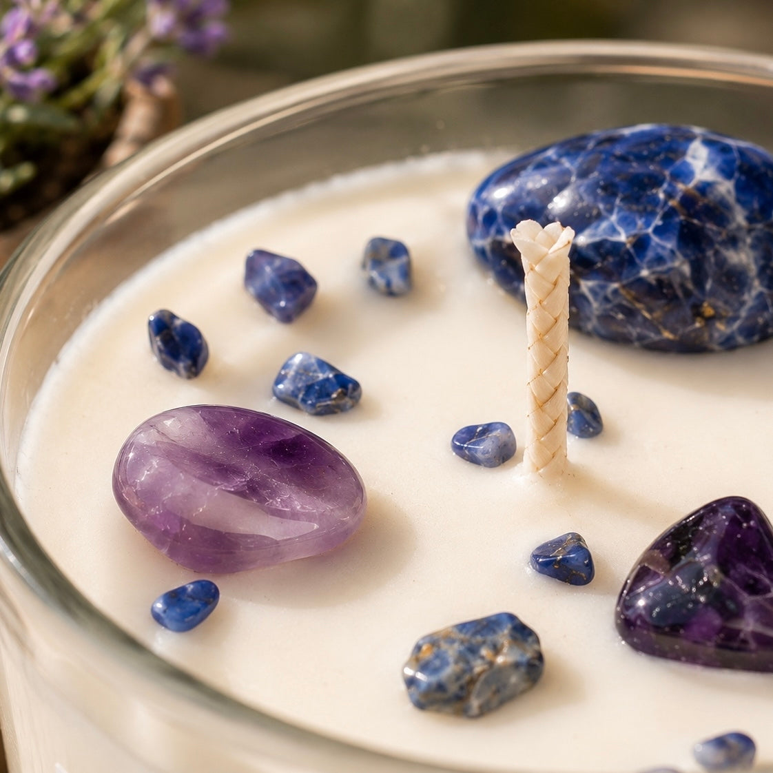 Third Eye Chakra Reiki Charged Glass jar Candle - Jasmine & Lapis Lazuli