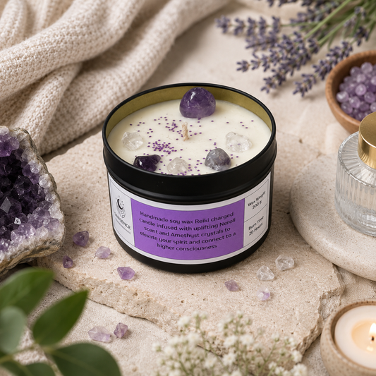 Crown Chakra Tin Candle - 200g - Neroli & Amethyst