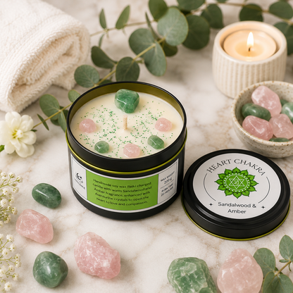 Heart Chakra Tin Candle - 200g - Sandalwood, Amber & Aventurine