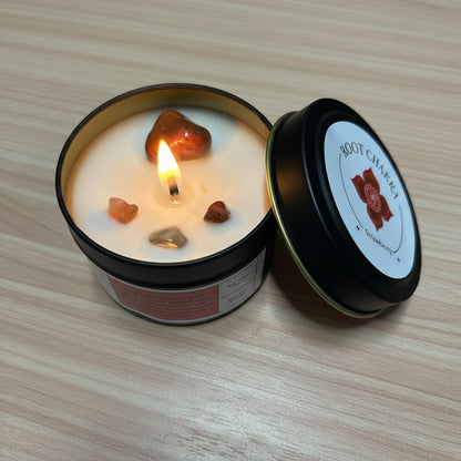 Root Chakra Reiki Charged Tin Candle - Strawberry & Red Jasper