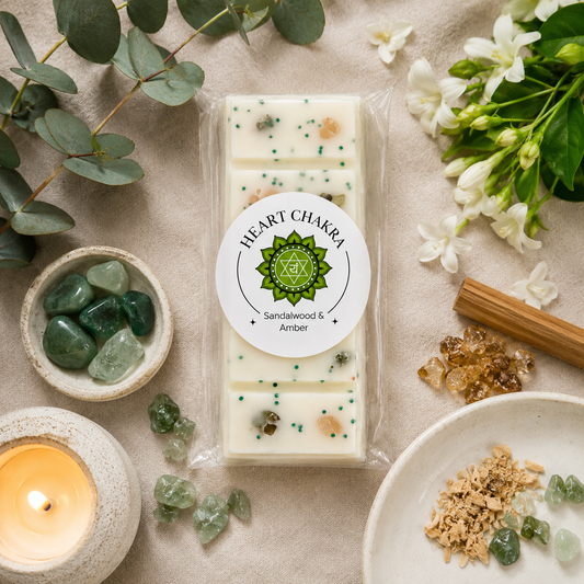 Heart Chakra Reiki Charged Wax Melt - Sandalwood, Amber & Aventurine