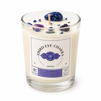 Third Eye Chakra Reiki Charged Glass jar Candle - Jasmine & Lapis Lazuli
