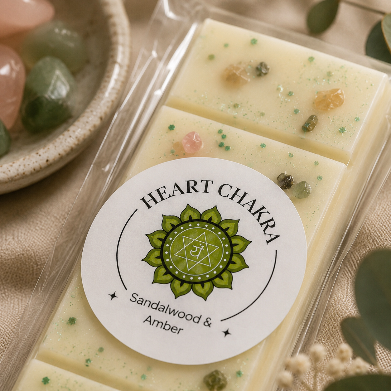 Heart Chakra Reiki Charged Wax Melt - Sandalwood, Amber & Aventurine