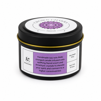 Crown Chakra Reiki Charged Tin Candle - Neroli & Amethyst