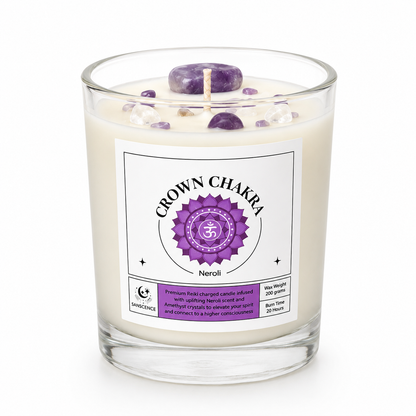Crown Chakra Reiki Charged Glass Jar Candle - Neroli & Amethyst