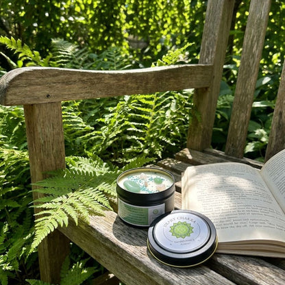 Heart Chakra Reiki Charged Tin Candle - Sandalwood, Amber & Aventurine