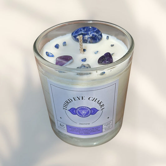 Third Eye Chakra Reiki Charged Glass jar Candle - Jasmine & Lapis Lazuli