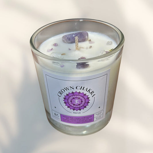 Crown Chakra Reiki Charged Glass Jar Candle - Neroli & Amethyst