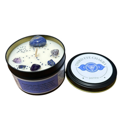 Third Eye Chakra Reiki Charged Large Tin Candle - Jasmine & Lapis Lazuli