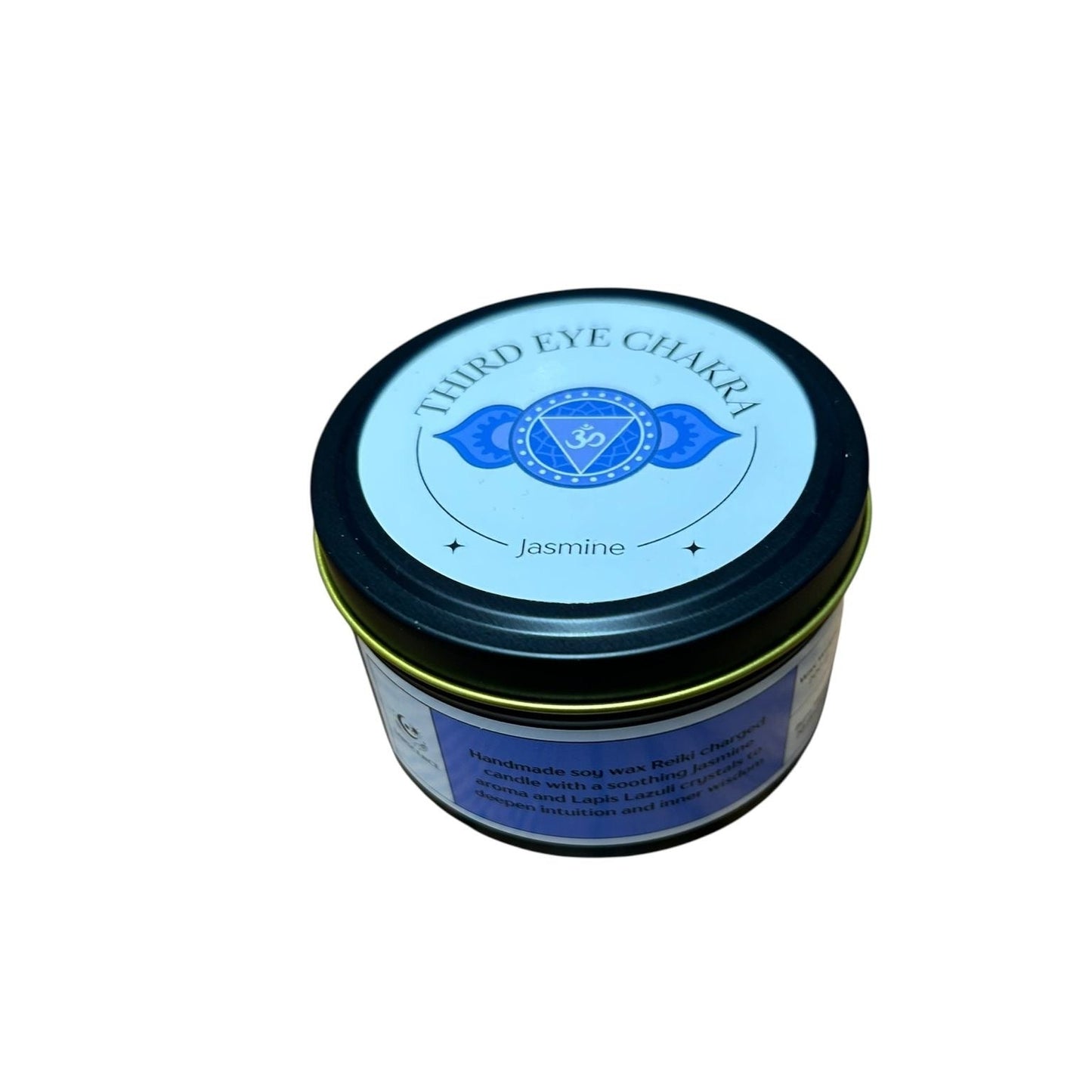 Third Eye Chakra Reiki Charged Large Tin Candle - Jasmine & Lapis Lazuli
