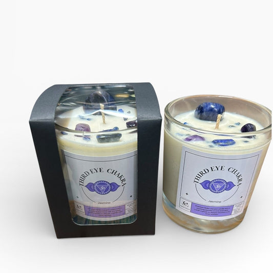 Third Eye Chakra Reiki Charged Glass jar Candle - Jasmine & Lapis Lazuli