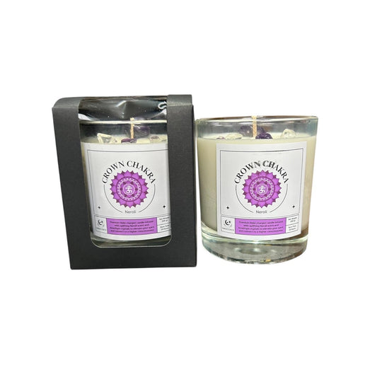 Crown Chakra Reiki Charged Glass Jar Candle - Neroli & Amethyst