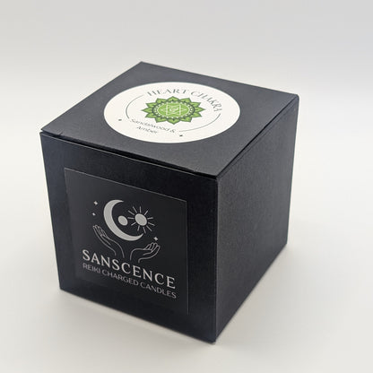 Black candle box with 'Sanscience' branding on a white background