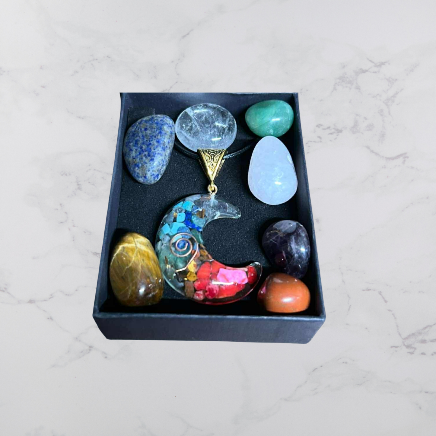 Reiki Crystals & Moon Necklace Gift Set