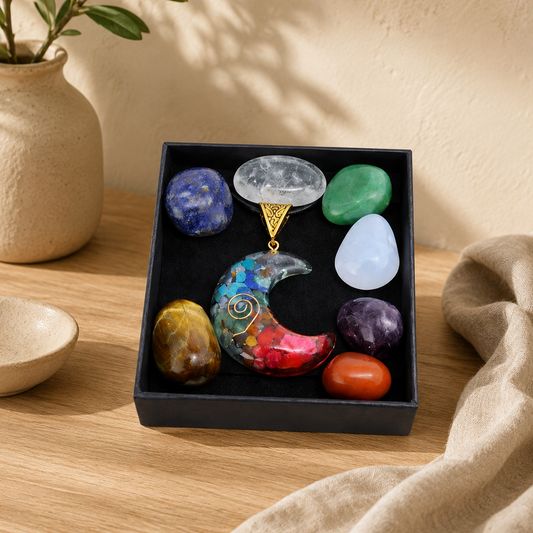 Reiki Crystals & Moon Necklace Gift Set