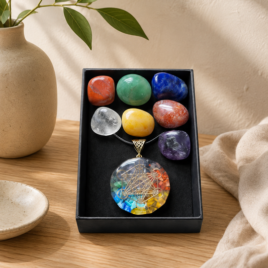 Reiki Crystals & Circle Necklace Gift Set