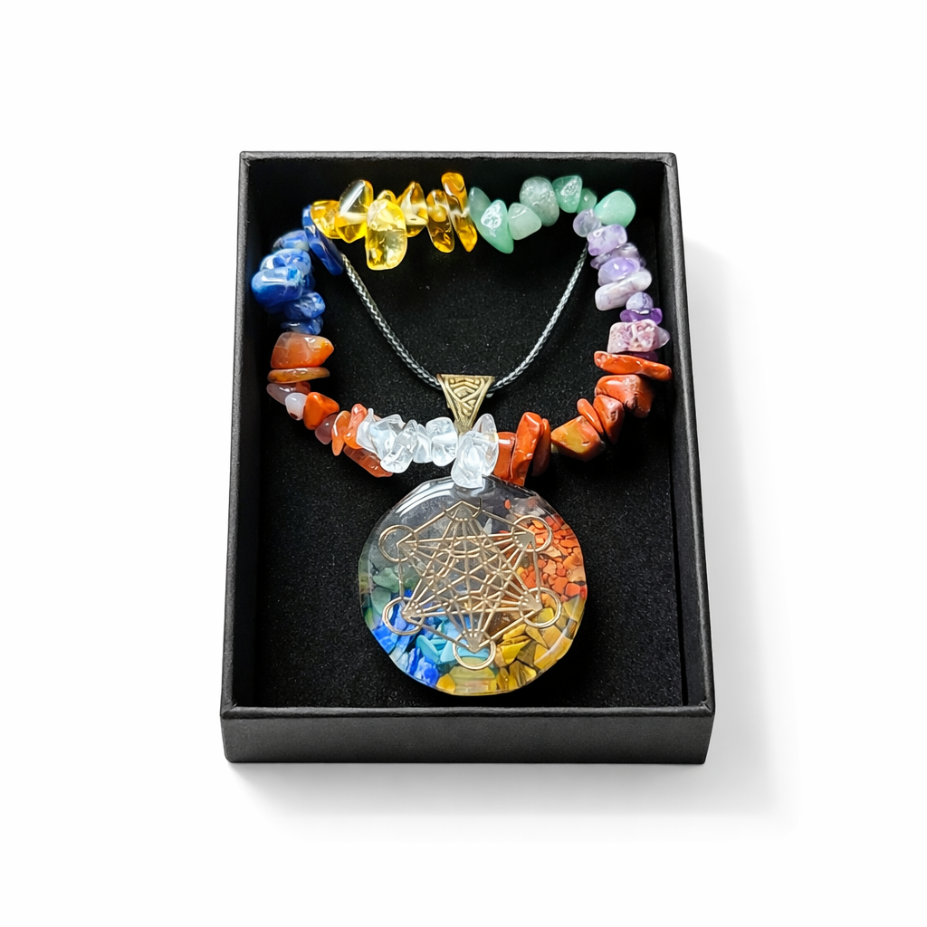 Reiki Crystal Circle Necklace & Bracelet Gift Set