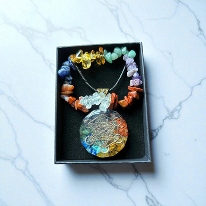 Reiki Crystal Circle Necklace & Bracelet Gift Set