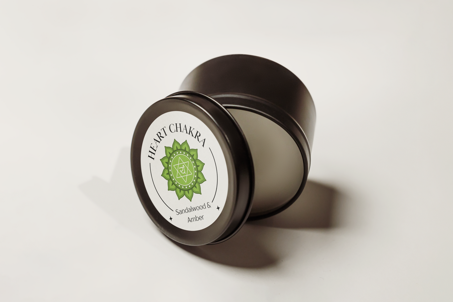 Heart Chakra Reiki Charged Tin Candle - Sandalwood, Amber & Aventurine