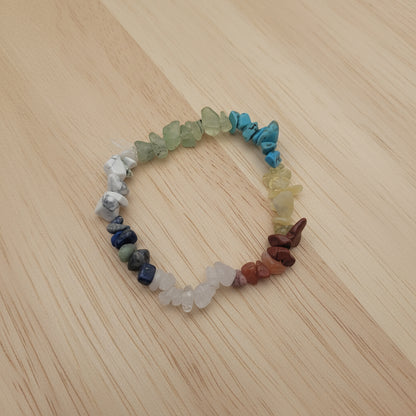 Multicolored stone chip bracelet on a white background