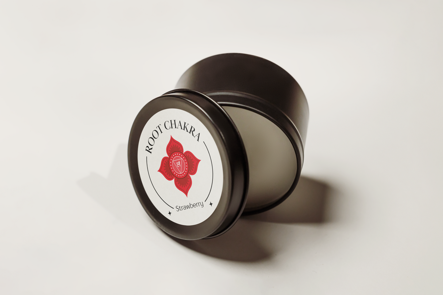 Root Chakra Reiki Charged Tin Candle - Strawberry & Red Jasper