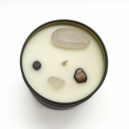 Solar Plexus Chakra Reiki Charged Tin Candle - Honeysuckle & Rose Quartz