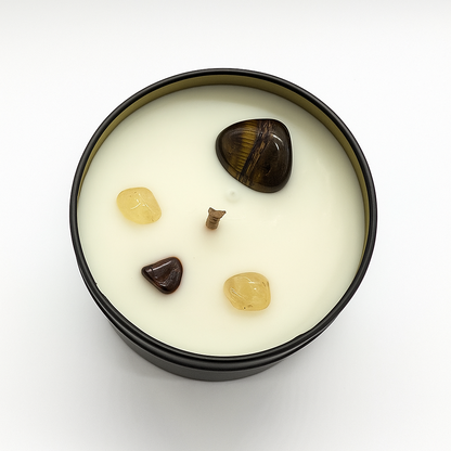Sacral Chakra Reiki Charged Tin Candle - Honey, Vanilla & Tiger's Eye