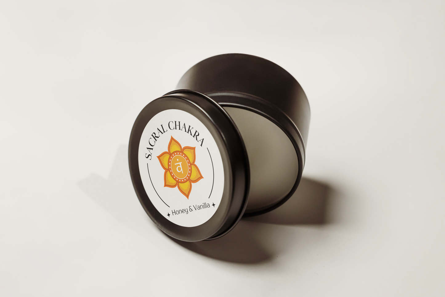 Sacral Chakra Reiki Charged Tin Candle - Honey, Vanilla & Tiger's Eye