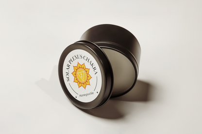 Solar Plexus Chakra Reiki Charged Tin Candle - Honeysuckle & Rose Quartz