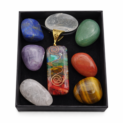Reiki Crystals & Rectangle Necklace Gift Set