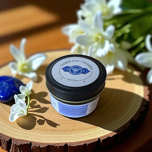 Third Eye Chakra Reiki Charged Tin Candle - Jasmine & Lapis Lazuli
